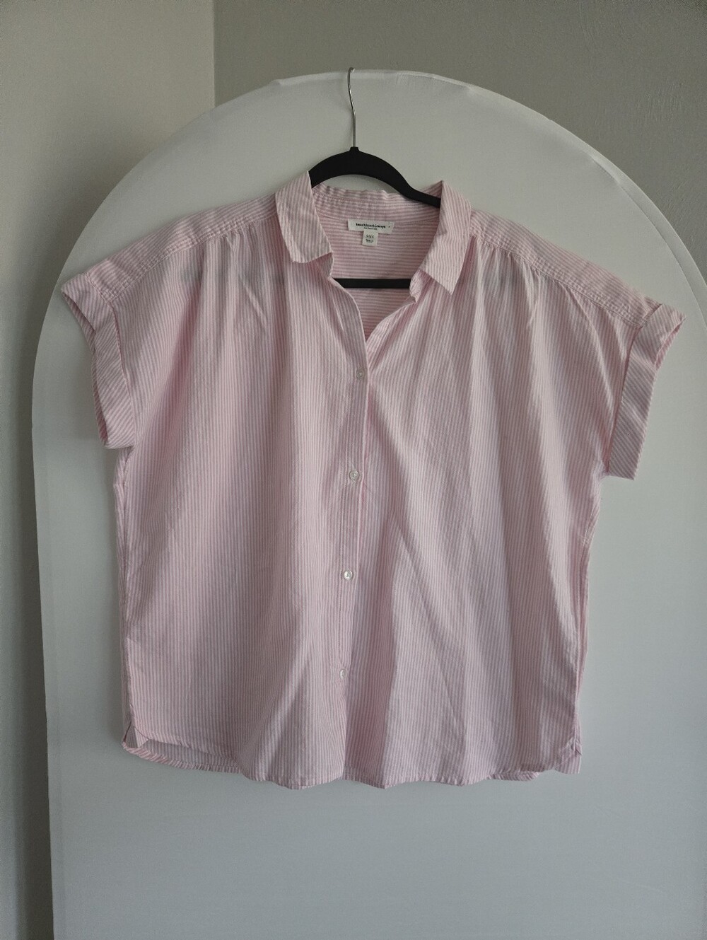 Soft 100% Cottin Pink and White Striped Short-Sleeve Button-Up